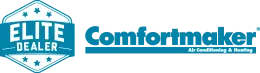 Logo featuring a blue badge with the words "Elite Dealer" next to text reading "Comfort Control Air Conditioning & Heating.